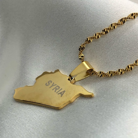 18KGP Stainless Steel Syria Map Necklace - Picture 2 of 4